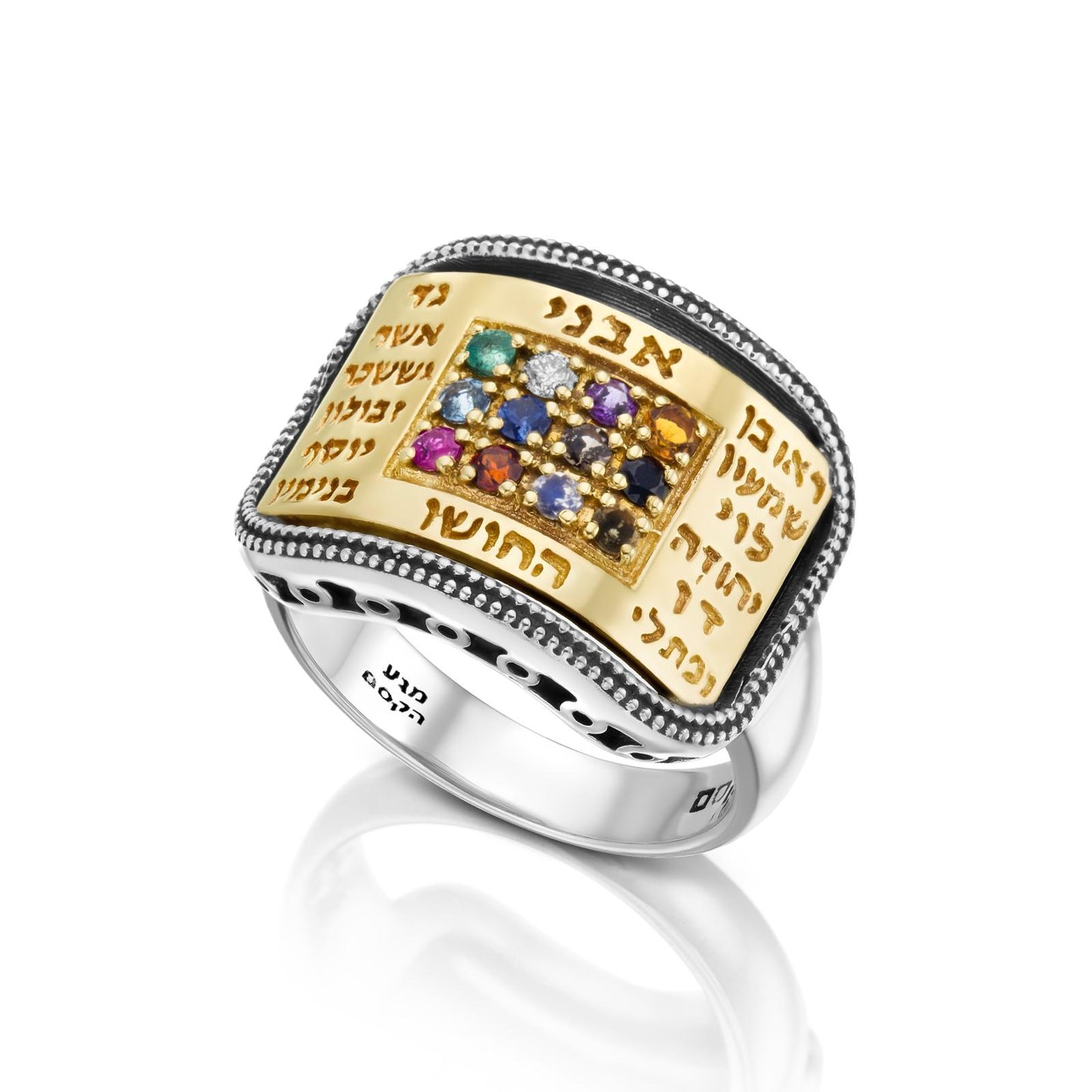 "Ring of the 12 Tribes Gemstones - Silver with Gold"